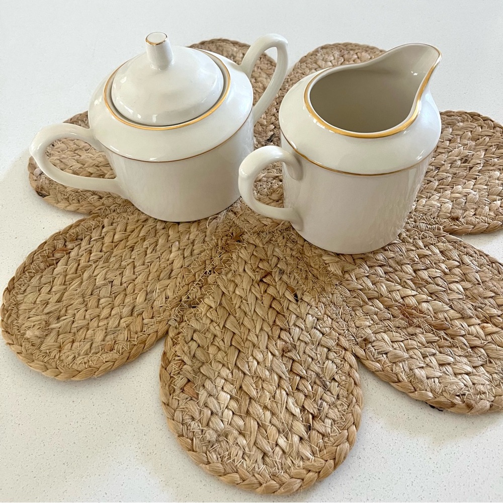 Classic Traditions Ivory Sugar Bowl and Creamer Set Gold Trim